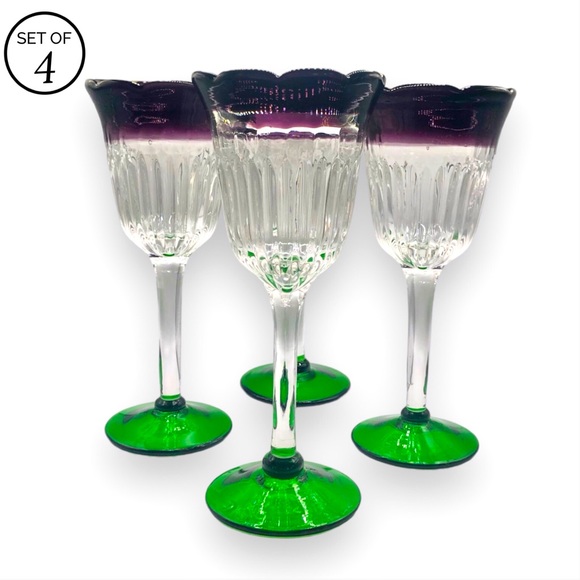 [Anthropologie Glass] “Saintpaulia” Blown Glass Tulip Wine Glasses - Set of 4 - Picture 1 of 14